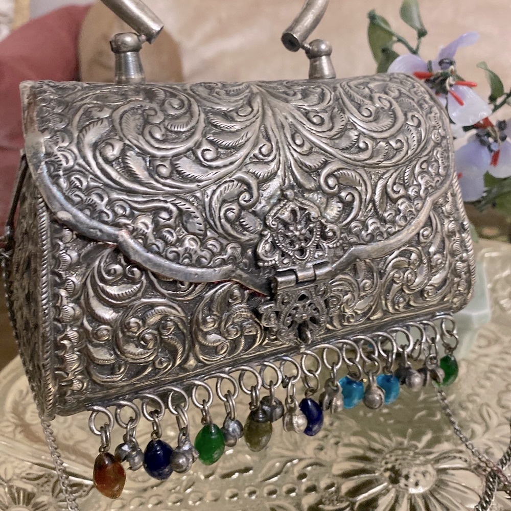 Antique engraved Silver Full Handmade Floral bag